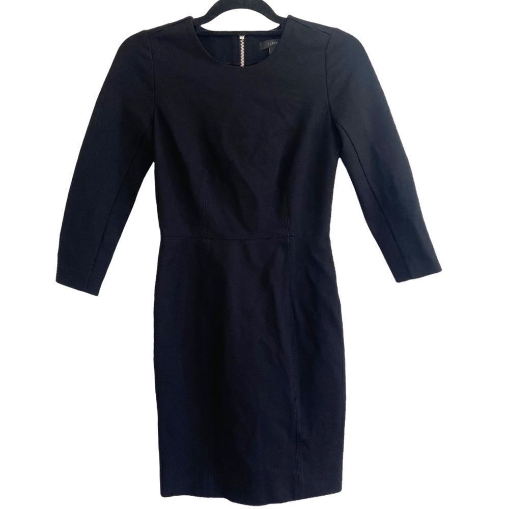 J. Crew 3/4 Sleeve Structured Ponte Sheath Dress Black 0
